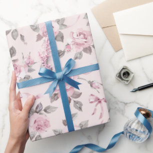 Hübsche Blush Pink Roses & Bows Blumenhochzeit Geschenkpapier