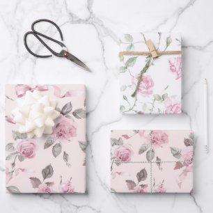 Hübsche Blush Pink Roses & Bows Blumenhochzeit Geschenkpapier Set