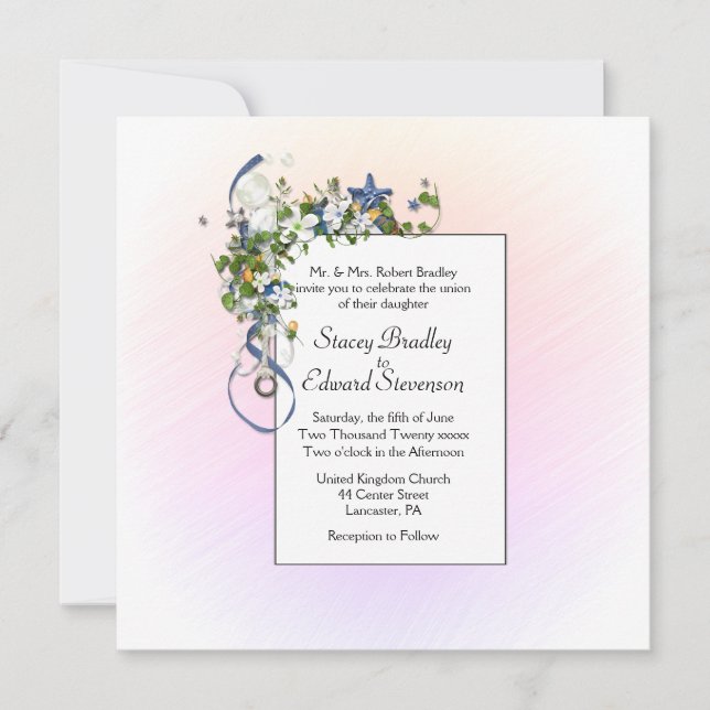 Hübsche Blush-Ribons und Blasen Einladung (Vorderseite)