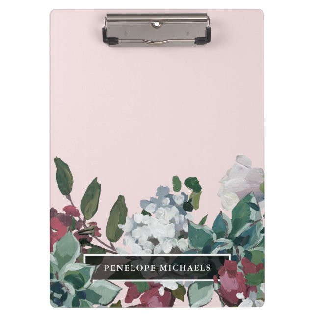 Hübsche Blüte Rosa und Name Klemmbrett (Vorderseite)