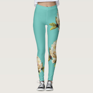 Hübsche Blütenrose und aquamarin Leggings