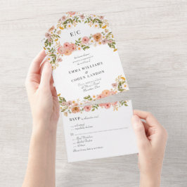 Hübsche böhmische Blumenhochzeit All In One Einladung