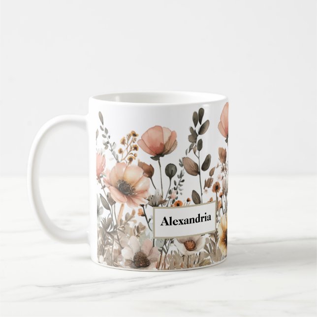 Hübsche Boho Pink-Wildblumen Kaffeetasse (Links)