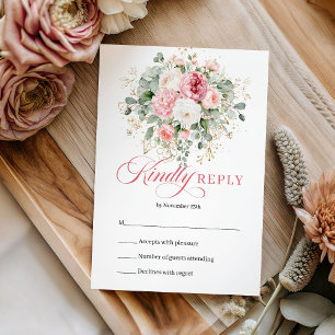 Hübsche Boho-Rosa-Rosen-Goldene Hochzeits-RSVP-Kar RSVP Karte