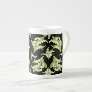 Hübsche Bone-China-Tasse: Maiglöckchen, Schwarz Prozellantasse