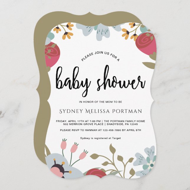Hübsche botanische Babydusche Einladung (Vorne/Hinten)