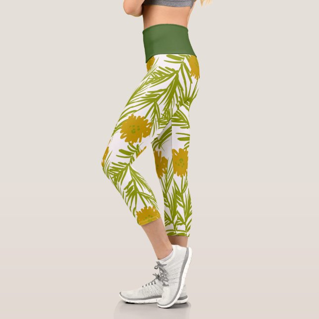 Hübsche botanische Hand mit Blumengelb Capri Leggings (Links)