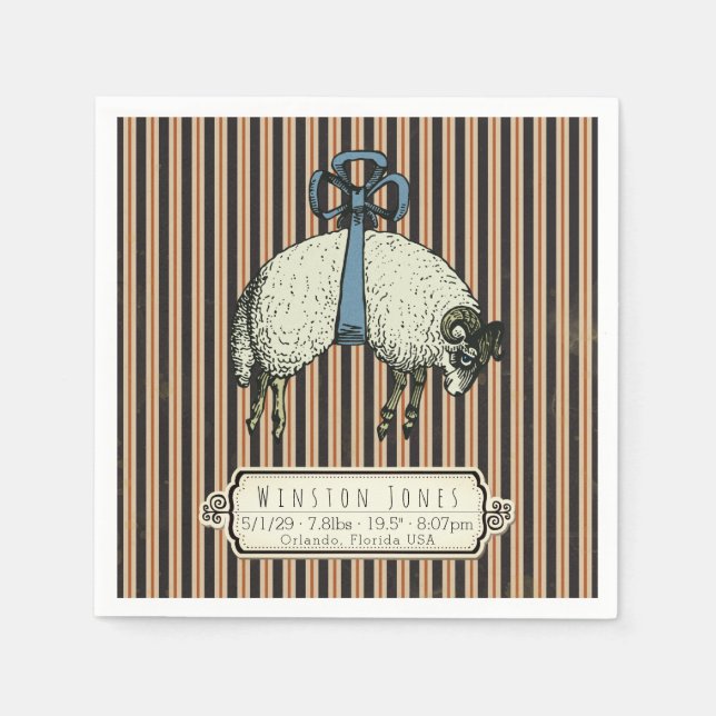 Hübsche Bow Sheep™ Collection - Birth Info / Serviette (Vorderseite)