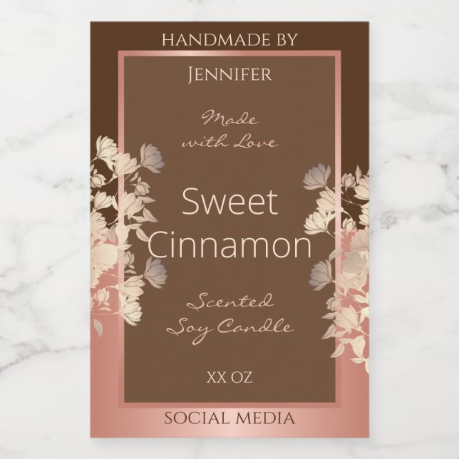 Hübsche braune Blumenmarken Rose Gold Rahmen Lebensmitteletikett (Einzelnes Label)