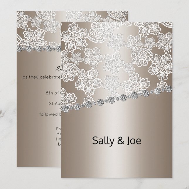 HÜBSCHE BRONZE-LACE-DIAMOND-BREITERINVITATIONEN EINLADUNG (Vorne/Hinten)