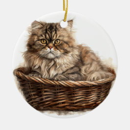 HÜBSCHE BROWTABBY PERSIANISCHE KATZE IN KATZBETT KERAMIK ORNAMENT