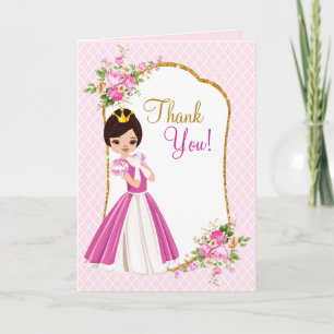 Hübsche brünette Prinzessin Birthday Thank You Dankeskarte