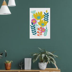 Hübsche bunte Blumen grüne gelbe Wand Poster