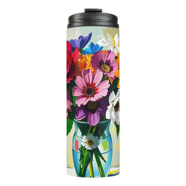 Hübsche bunte Blumen im Vasen  Thermosbecher (Vorderseite)