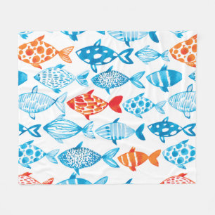 Hübsche Bunte Fische Blau Rot Fleecedecke