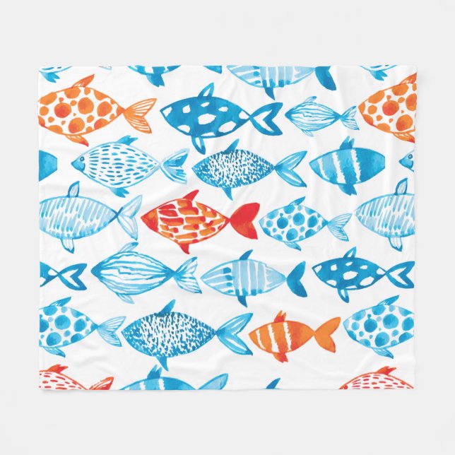 Hübsche Bunte Fische Blau Rot Fleecedecke (Vorderseite (Horizontal))
