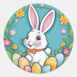 Hübsche bunte Osterhasen-Blumen-Eier-Aufkleber Runder Aufkleber