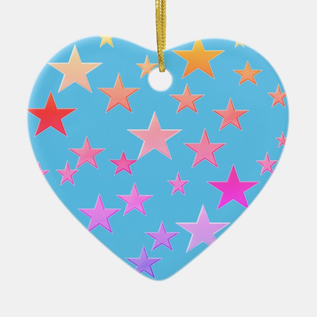 Hübsche, bunte Sterne Keramik Ornament (Vorne)