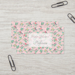 Hübsche bunte Vögel Blätter Vintage Rosa Design Visitenkarte