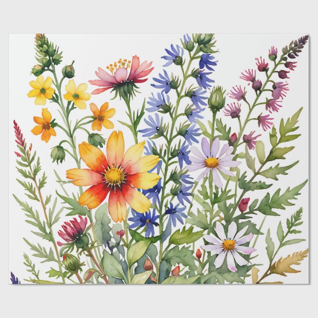 Hübsche bunte Wildblumen Aquarellmalerei Geschenkpapier (Flach)