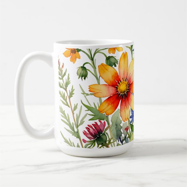 Hübsche bunte Wildblumen Aquarellmalerei Kaffeetasse (Links)