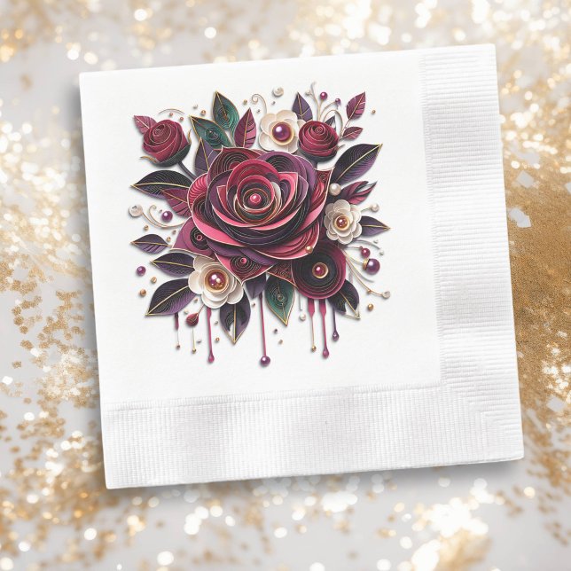 Hübsche Burgund-Rose Blumenhochzeit Serviette (Von Creator hochgeladen)