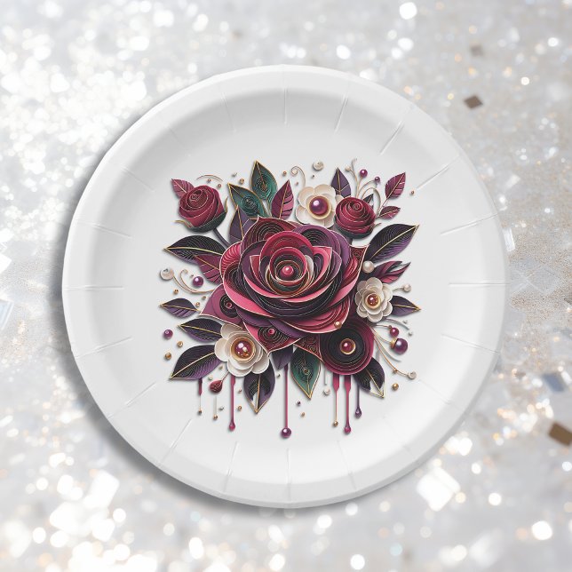 Hübsche Burgund-Rose Pappteller (Von Creator hochgeladen)