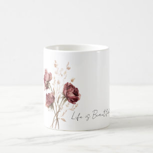 Hübsche Burgunderrote Rosen Floral Kaffeetasse