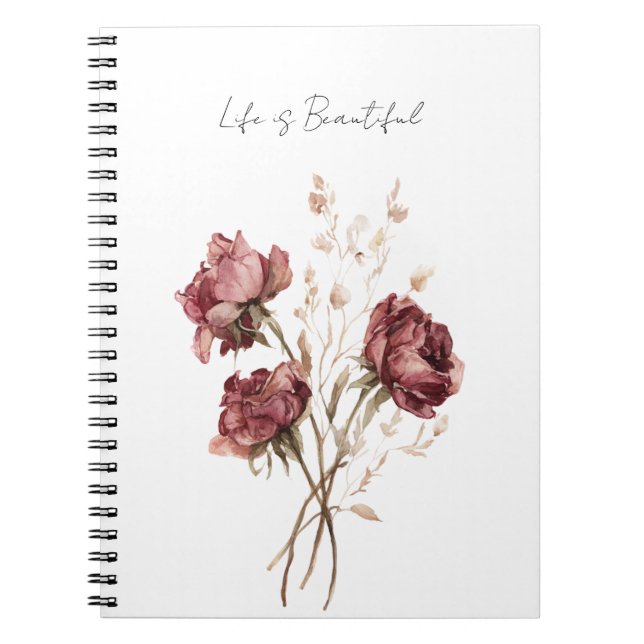Hübsche Burgunderrote Rosen Floral Notizblock (Vorderseite)