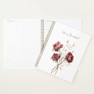 Hübsche Burgunderrote Rosen Floral Planer