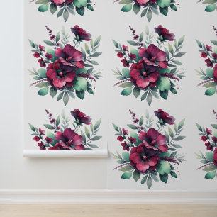 Hübsche Burgundy-Blume und Sage Green Folies Tapete