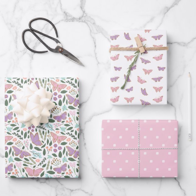 Hübsche Butterfly-Gartenpasten Geschenkpapier Set (Vorderseite)