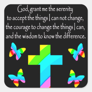 HÜBSCHE BUTTERFLY- UND CROSS-SERENITY PRAYER-DESIG QUADRATISCHER AUFKLEBER