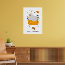 Hübsche Cartoon Katzen mit Besen, Kürbissen und Ge