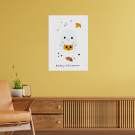 Hübsche Cartoon Katzen mit Besen, Kürbissen und Ge Poster