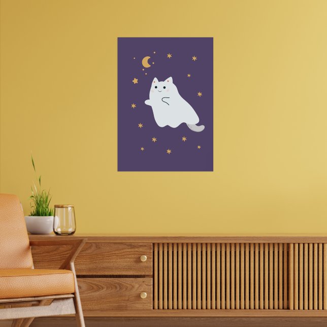 Hübsche Cartoon Katzen mit Besen, Kürbissen und Ge Poster (Wohnzimmer 2)