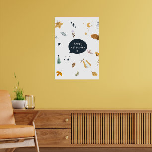 Hübsche Cartoon Katzen mit Besen, Kürbissen und Ge Poster