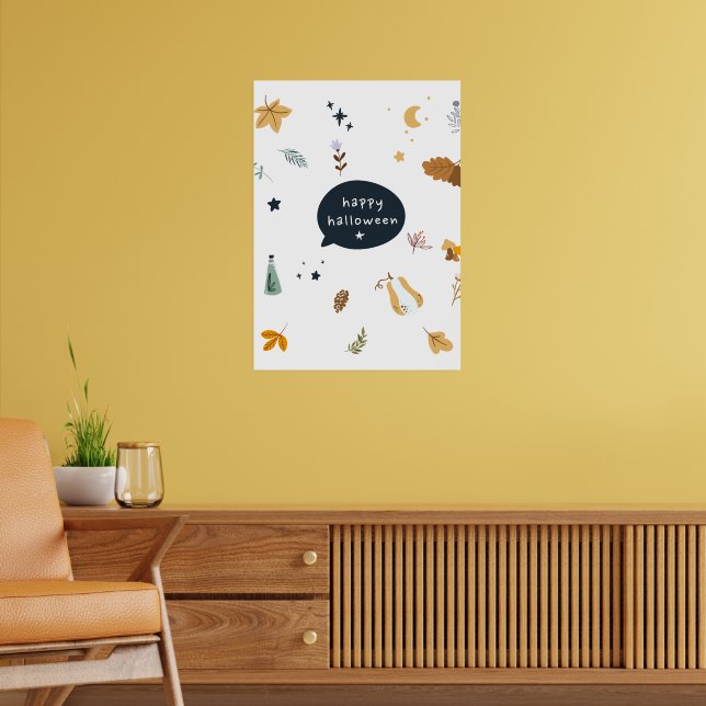 Hübsche Cartoon Katzen mit Besen, Kürbissen und Ge Poster (Wohnzimmer 2)