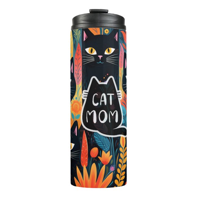 Hübsche Chat-Mama mit Blume Thermosbecher (Vorderseite)