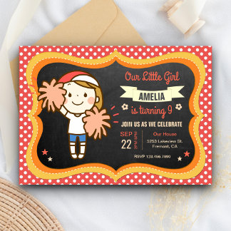 Hübsche Cheerleader Girl Birthday Party Einladung