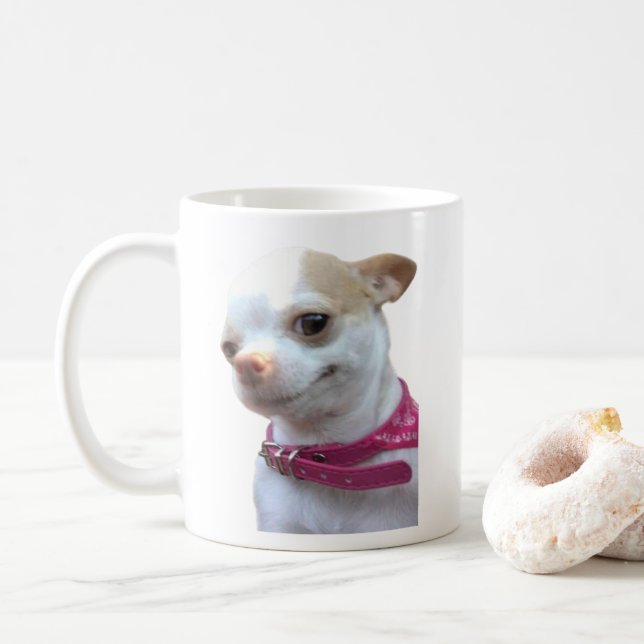 Hübsche Chihuahua Dog Meme Tasse doppelseitig (Mit Donut)