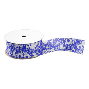 Hübsche China Blau und Weiß Blumen Lacy Gemustert Ripsband
