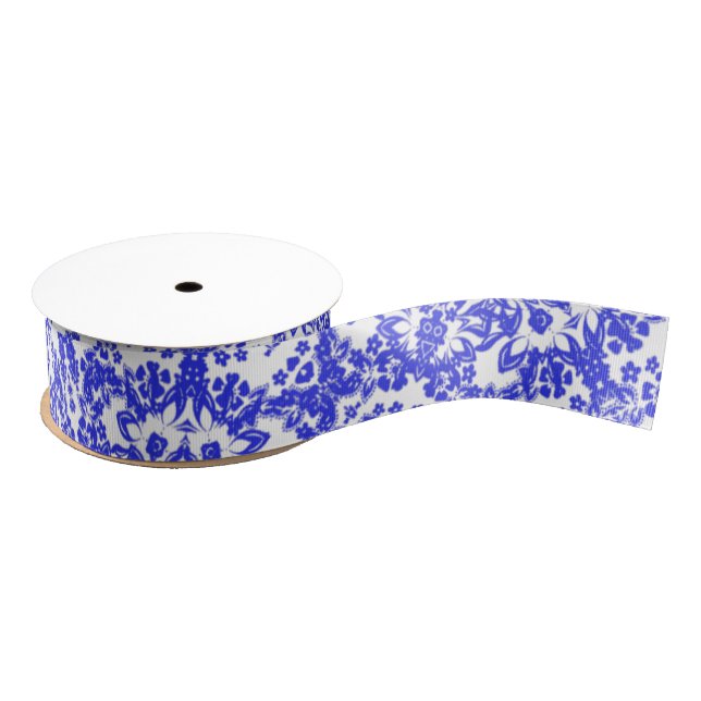 Hübsche China Blau und Weiß Blumen Lacy Gemustert Ripsband (Spule)