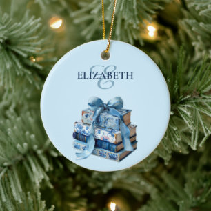 Hübsche Chinoiserie-Blau-Buchliebhaber-Personalisi Keramik Ornament