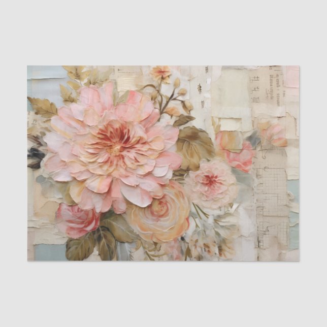 Hübsche Collage mit gemalten Blumen auf zerrissene Seidenpapier (Vorderseite)