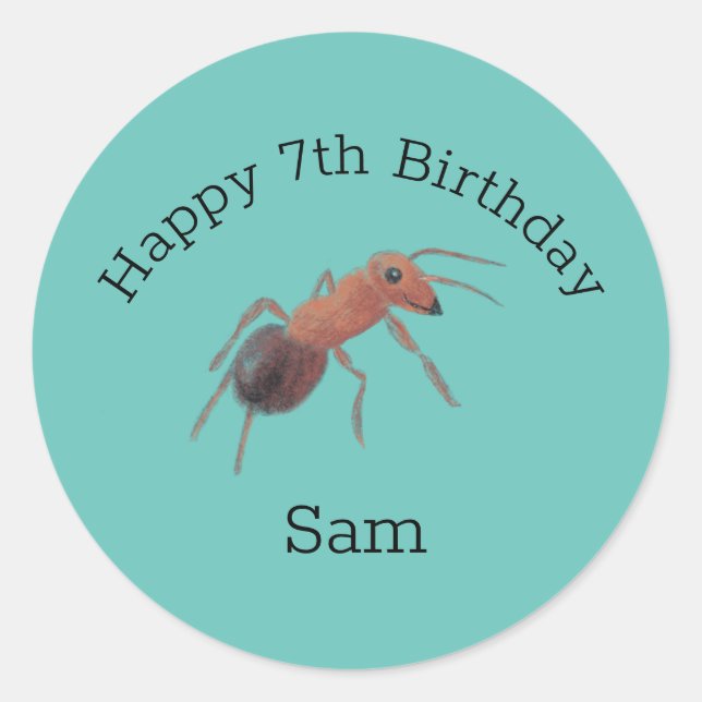Hübsche Coole Ant Birthday Illustration Runder Aufkleber (Vorderseite)