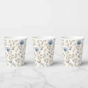 Hübsche Creme Blaue Blumen Brautparty Pappbecher