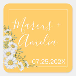 Hübsche Daffodil Yellow & White Daisies Wedding Quadratischer Aufkleber
