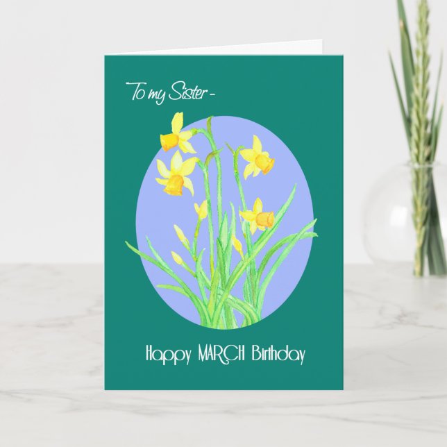 Hübsche Daffodils März Geburtstag für Schwester Karte (Vorderseite)