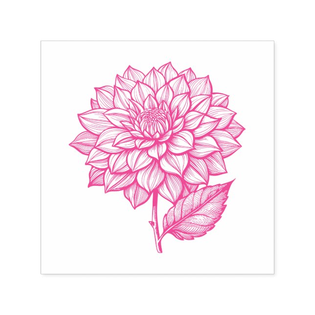 Hübsche Dahlia Bloom Blossom Botanische Linie Kuns Permastempel (Design)